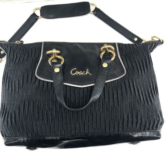 COACH Ashley 2way Handbag Shoulder Bag Satin Patent Leather BlackCharm